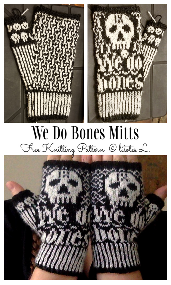 We Do Bones Fingerless Gloves/Mitts Free Knitting Pattern
