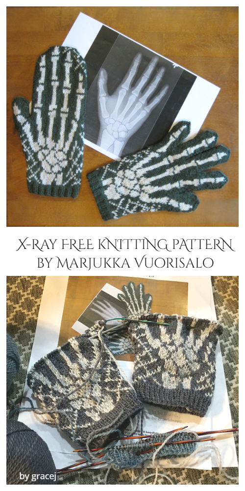 Halloween X-Ray Skeleton Gloves Free Knitting Patterns
