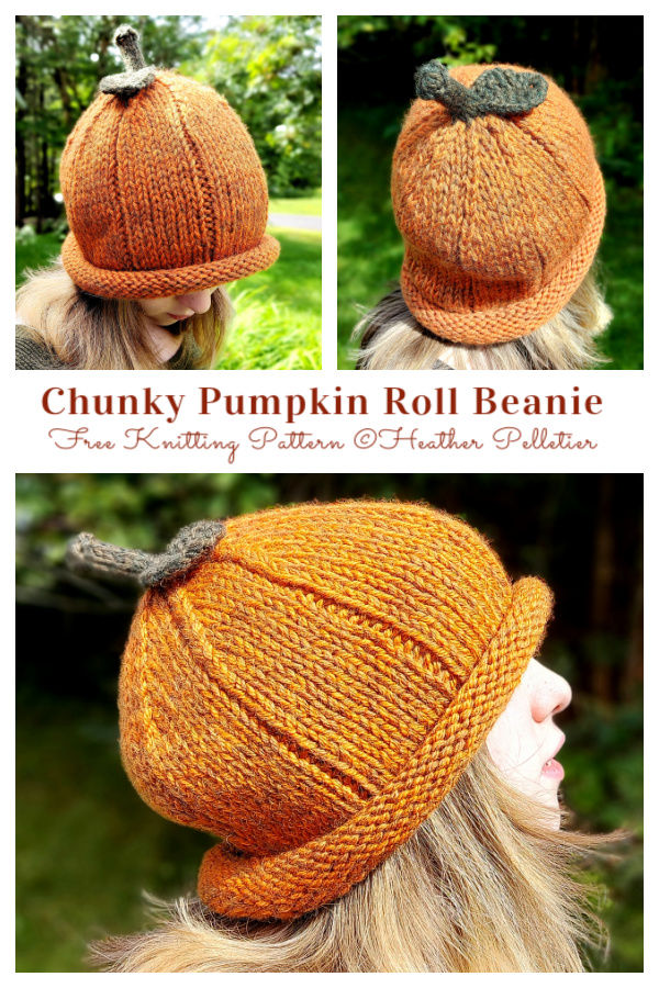 Chunky Pumpkin Roll Beanie Hat Free Knitting Pattern