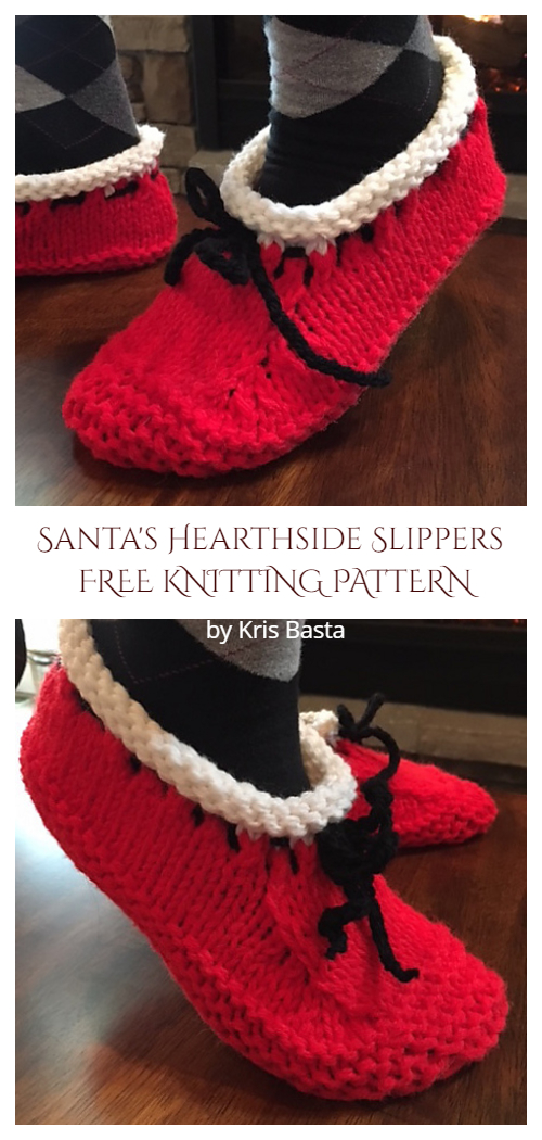 Christmas Santa's Hearthside Slippers Free Knitting Patterns