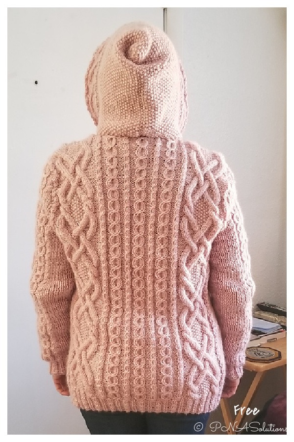knit Double-X Hooded Cable Cardigan Free Knitting Pattern