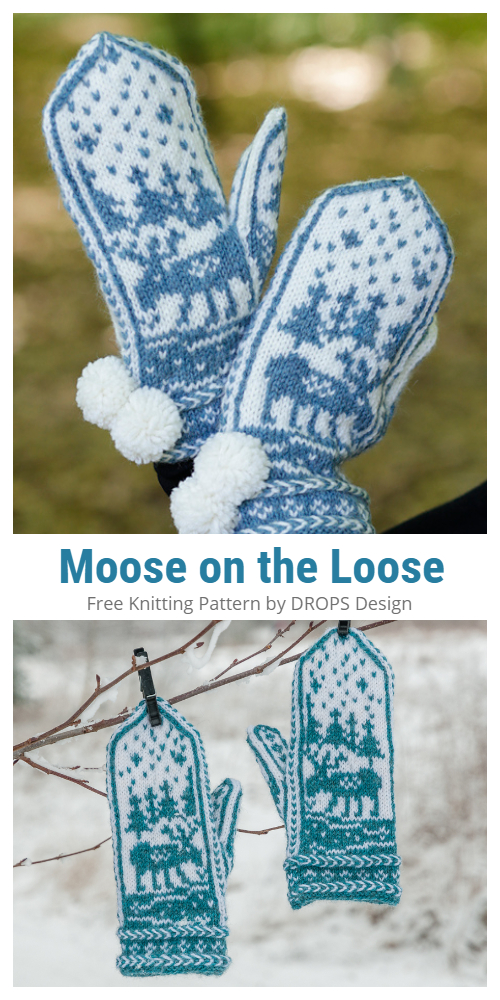Christmas Moose on the Loose Mittens Free Knitting Patterns