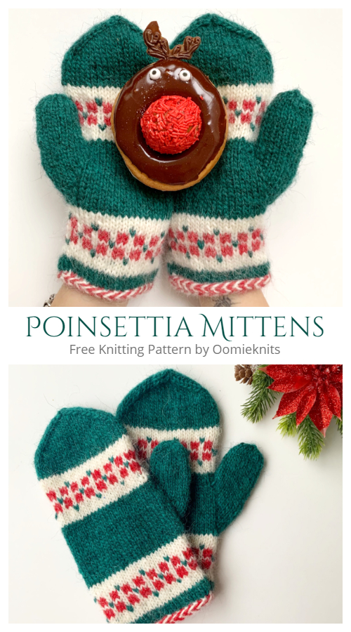 Christmas Poinsettia Mittens Free Knitting Patterns