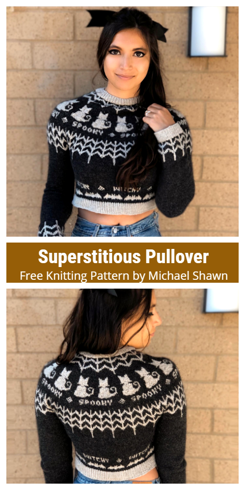Halloween Superstitious Pullover Sweater Free Knitting Patterns