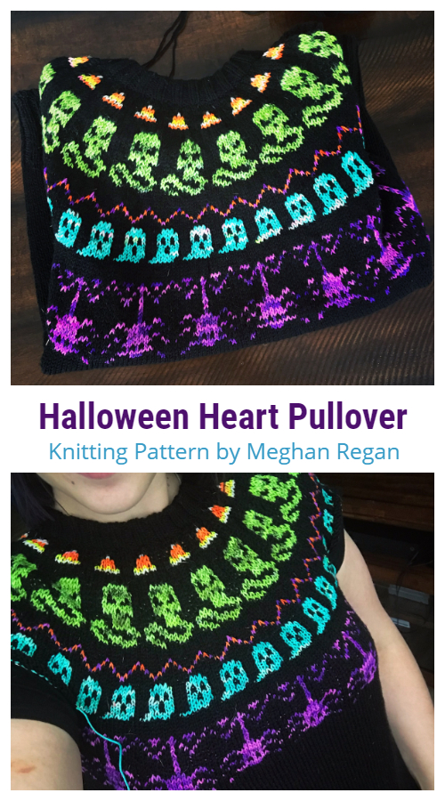 Halloween Heart Pullover Sweater Knitting Patterns