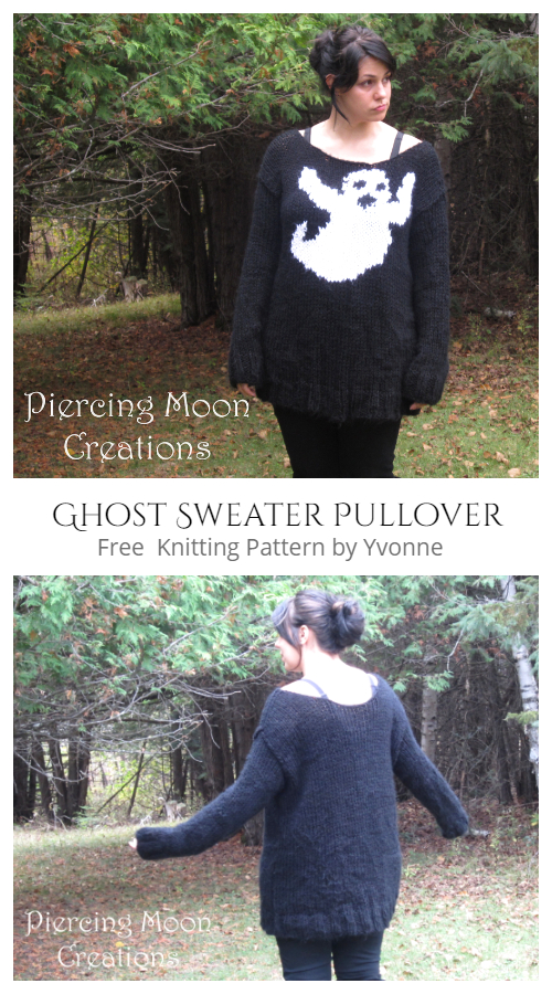 Halloween Ghost Pullover Sweater Free Knitting Patterns