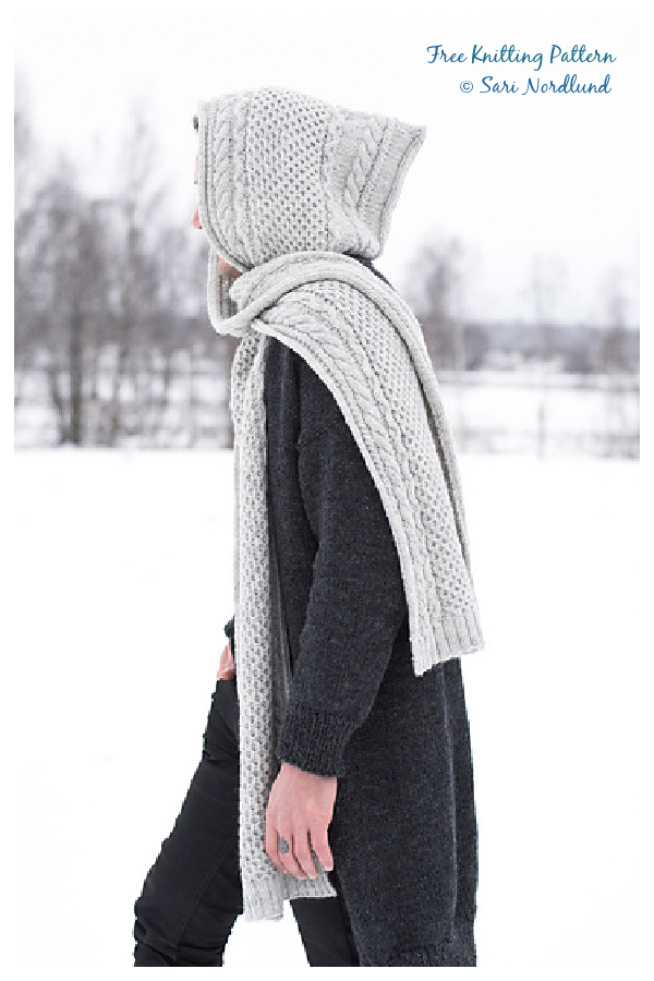 Väylä Cable Hooded Scarf Free Knitting Patterns