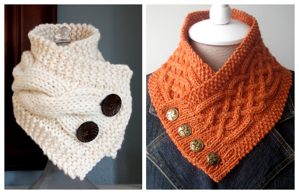 Buttoned Cable Neckwarmer Free Knitting Patterns