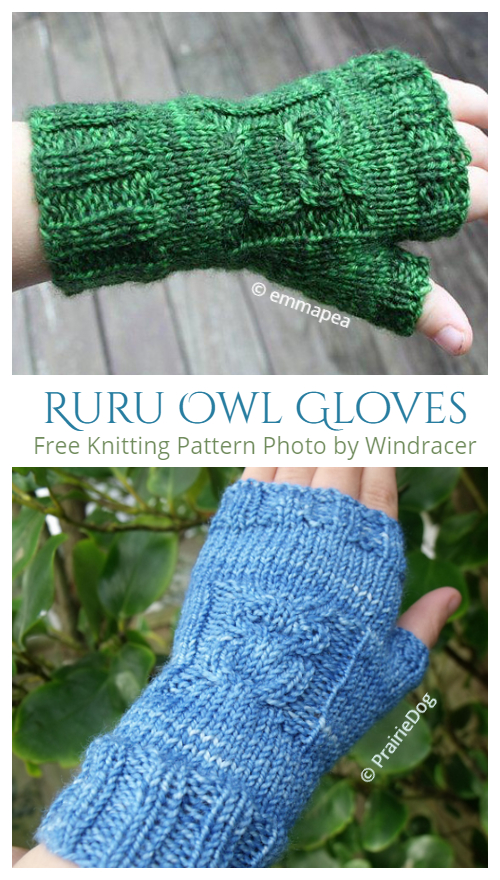 Knit Ruru Owl Fingerless Gloves Free Knitting Patterns