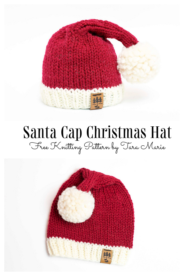 Knit Christmas Santa Cap Hat Free Knitting Patterns