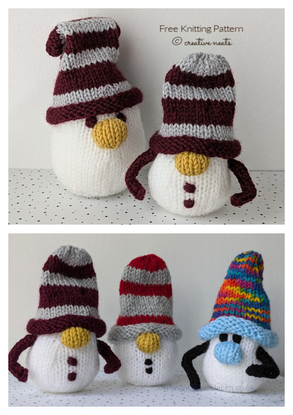 Snowman with Beanie Hats Free Knitting Pattern