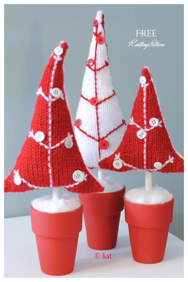 3D Potted Button Trees Free Knitting Patterns