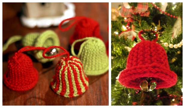 7 Christmas Bell Ornament Free Knitting Patterns & Paid