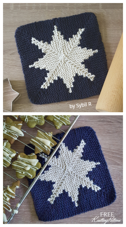 Pixel Star Christmas Potholder Free Knitting Patterns