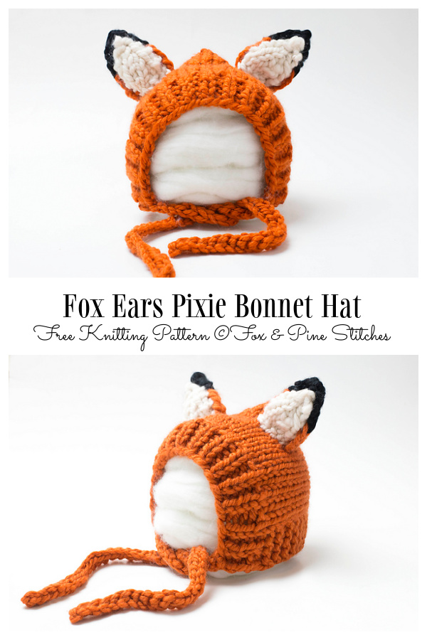 Fox Ears Pixie Bonnet Hat Free Knitting Patterns