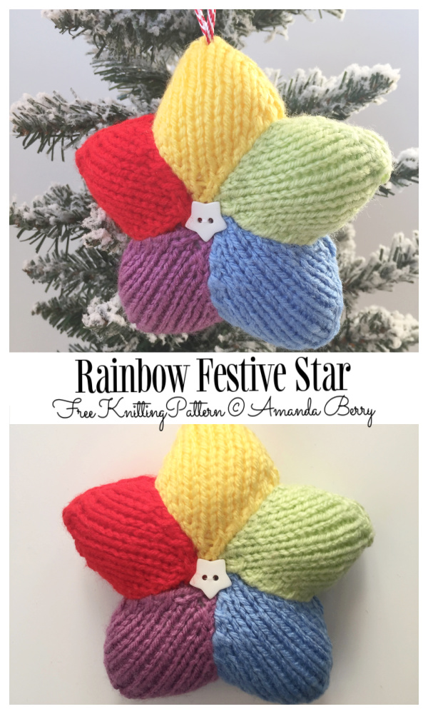 Knit Rainbow Festive Star Ornament Free Knitting Patterns 
