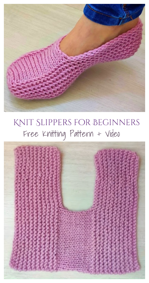 Beginner Easy Knit One-Piece Slippers Free Knitting Pattern + Video