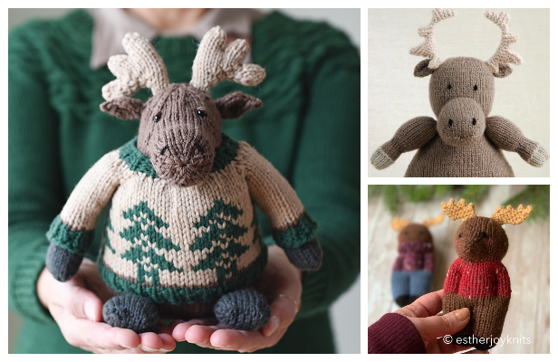 Printed Knitting Pattern For A  Moose Animal  Toy 9.5"in height 