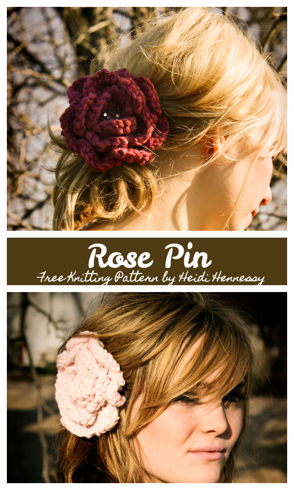 3D Rose Flower Pin Free Knitting Patterns