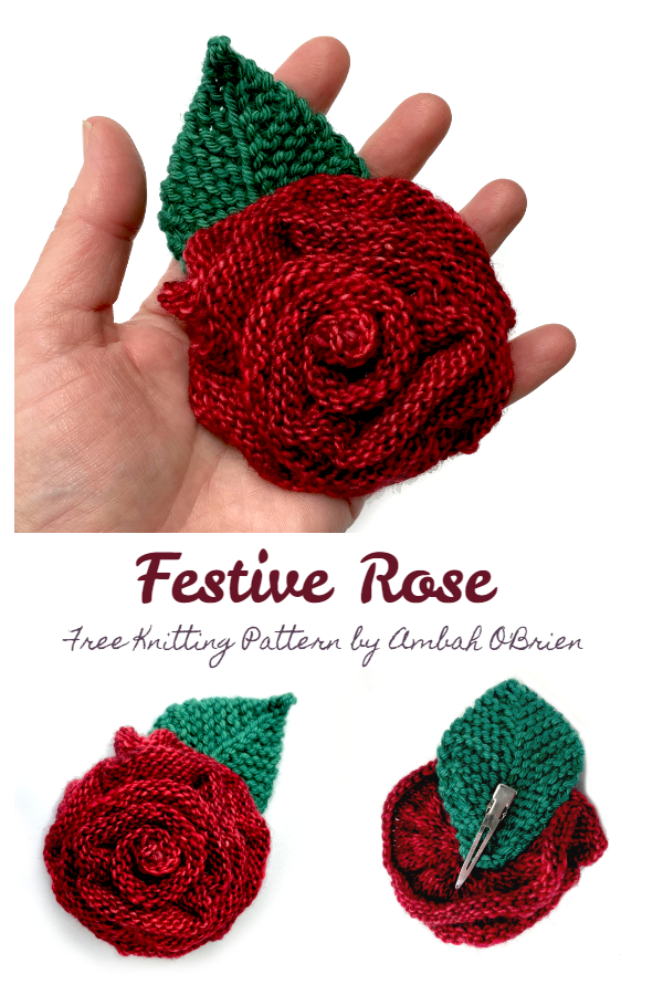 3D Festive Rose Rose Flower Free Knitting Patterns
