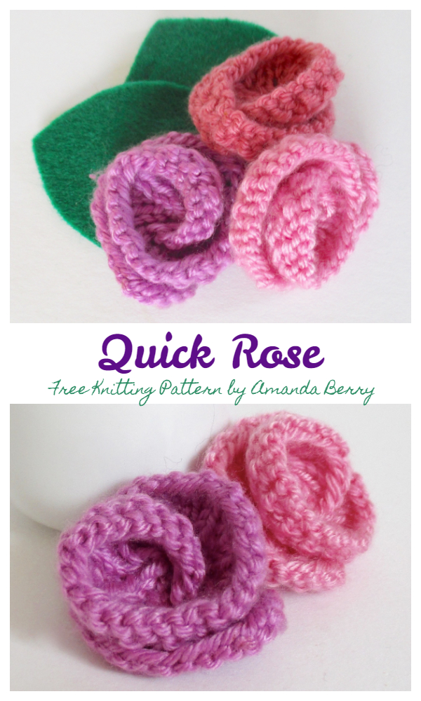 Quick 3D Rose Flower Free Knitting Patterns
