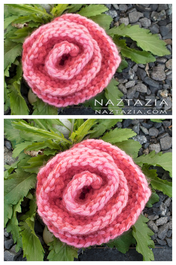 3D Rolled Rose Flower Free Knitting Patterns