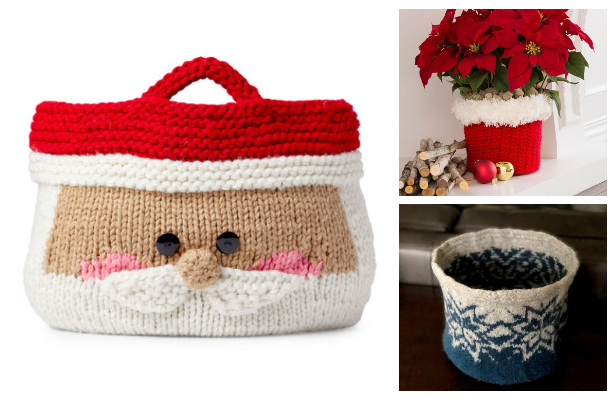 Knit Christmas Basket Free Knitting Patterns