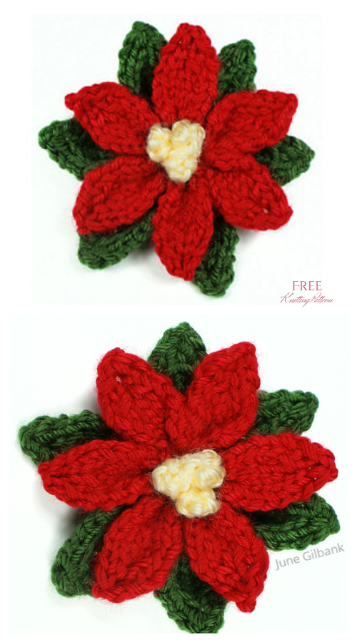 Knit Poinsettia Christmas Flower Free Knitting Patterns