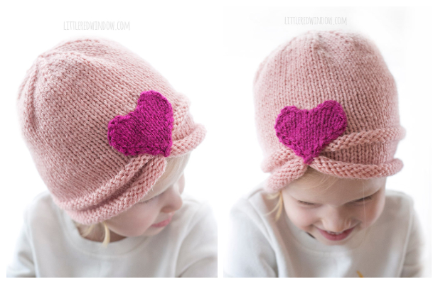 Knit Valentine Gathered Heart Hat Free Knitting Pattern