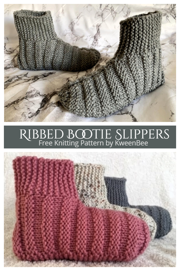 Knit Adult Ribbed Bootie Slippers Free Knitting Pattern