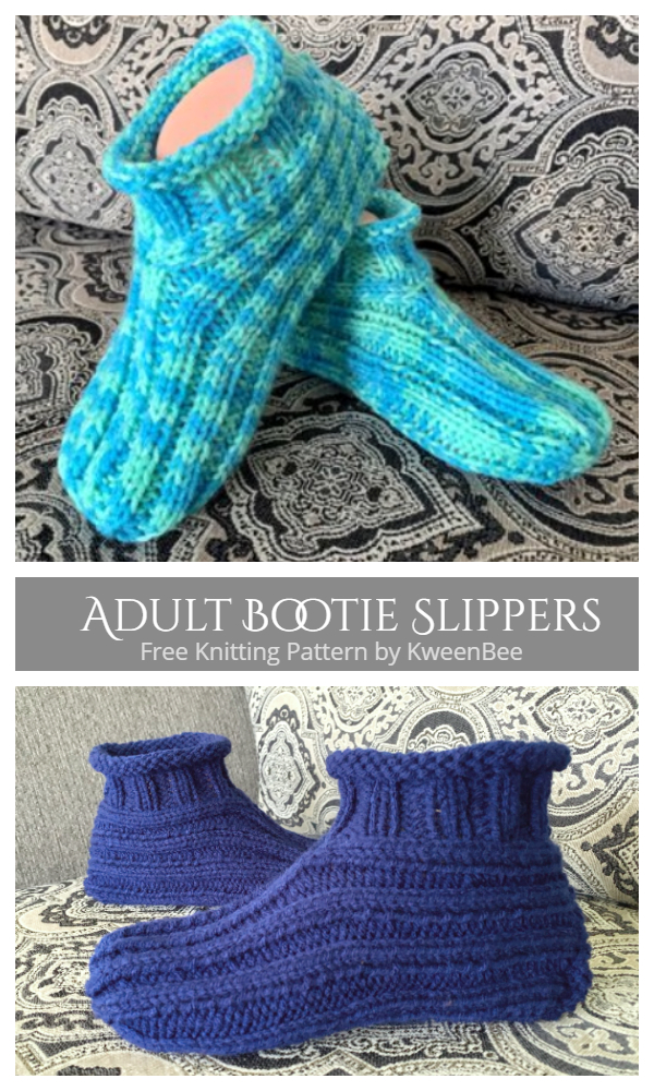 Knit Adult Ribbed Bootie Slippers Free Knitting Pattern