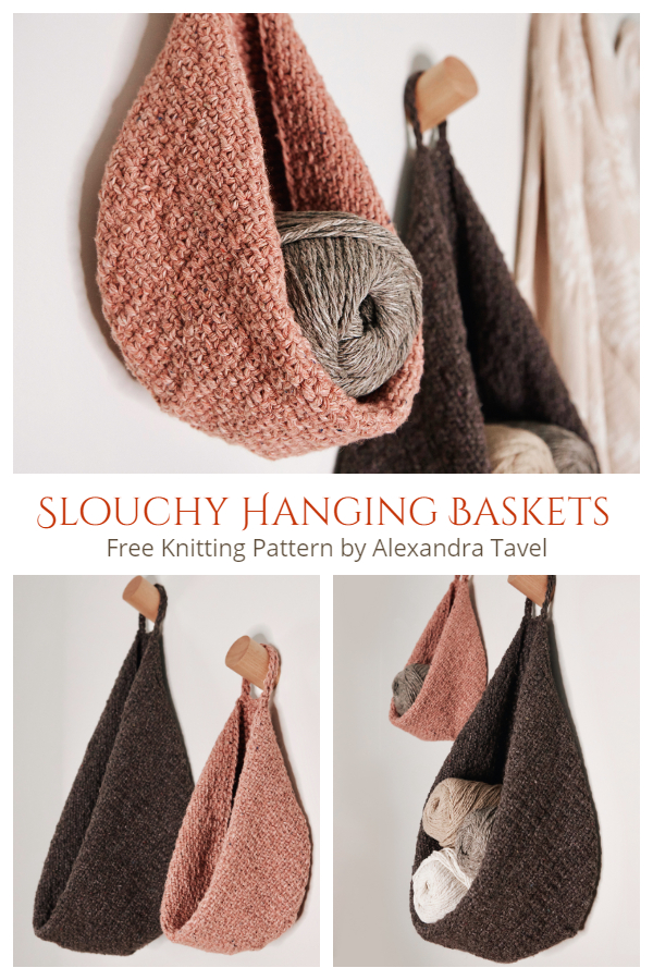 Knit Slouchy Hanging Baskets Free Knitting Patterns