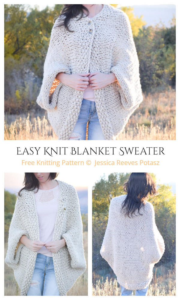Easy Knit Blanket Sweater Free Knitting Pattern - Knitting Pattern
