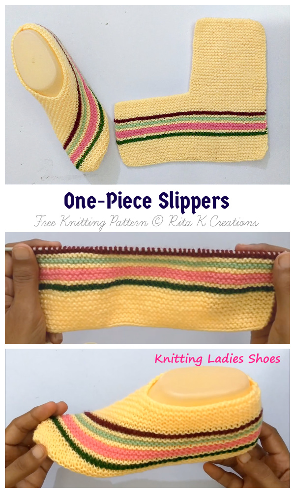 Easy One-Piece Knitted Ladies Slippers Free Knitting Pattern +