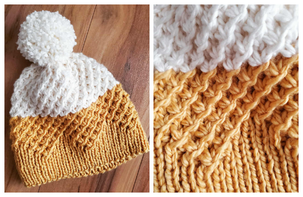 Knit Starry Textured Beanie Hat Free Knitting Pattern