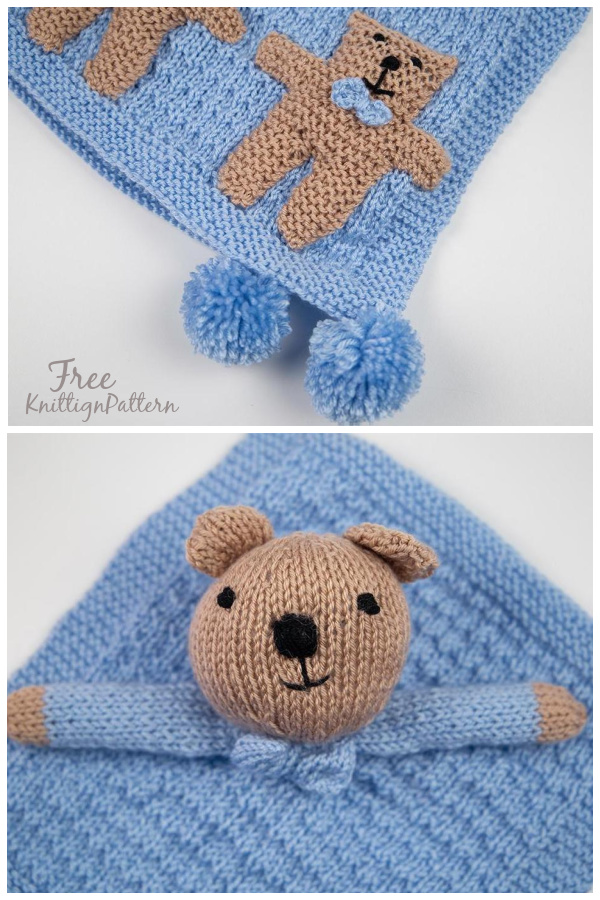 Teddy Bear Lovey Blanket Set Free Knitting Patterns