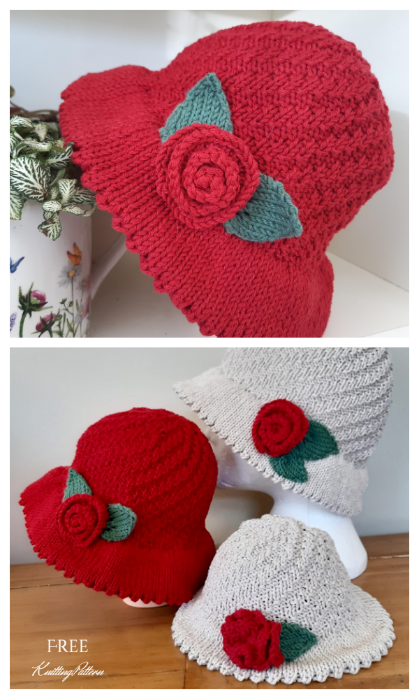 Knit Rainbow Red Sun Hat Free Knitting Patterns