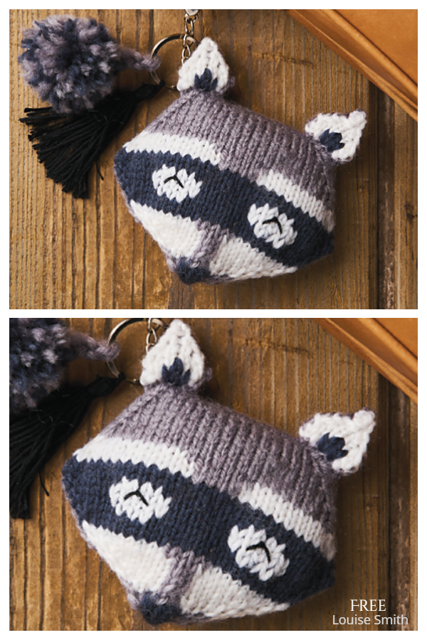 Raccoon Bag Charm Keychain Free Knitting Pattern