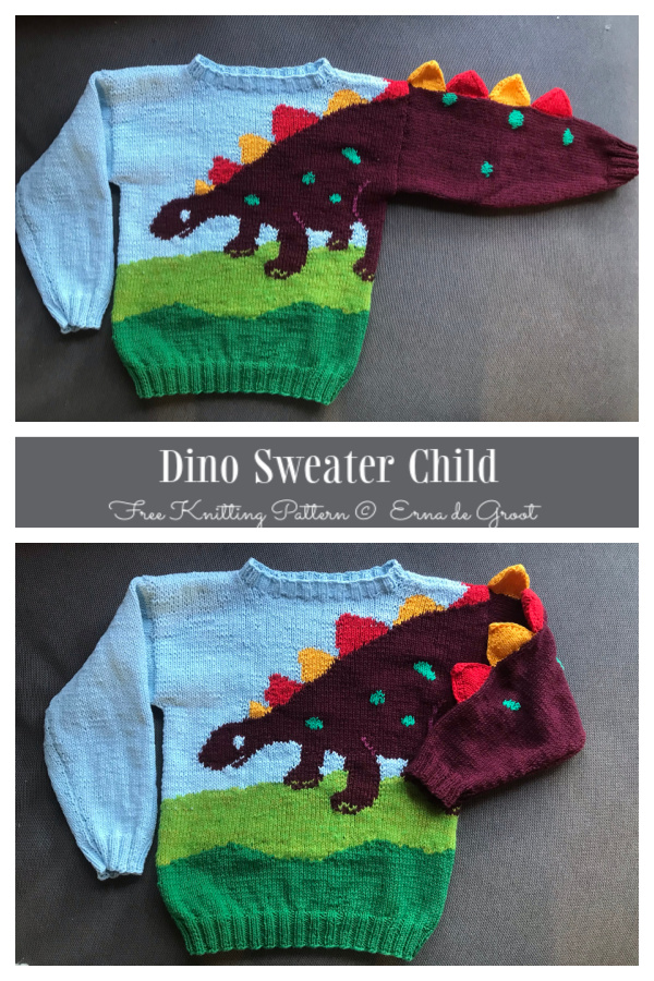 Kids Dino Sweater Free Knitting Pattern