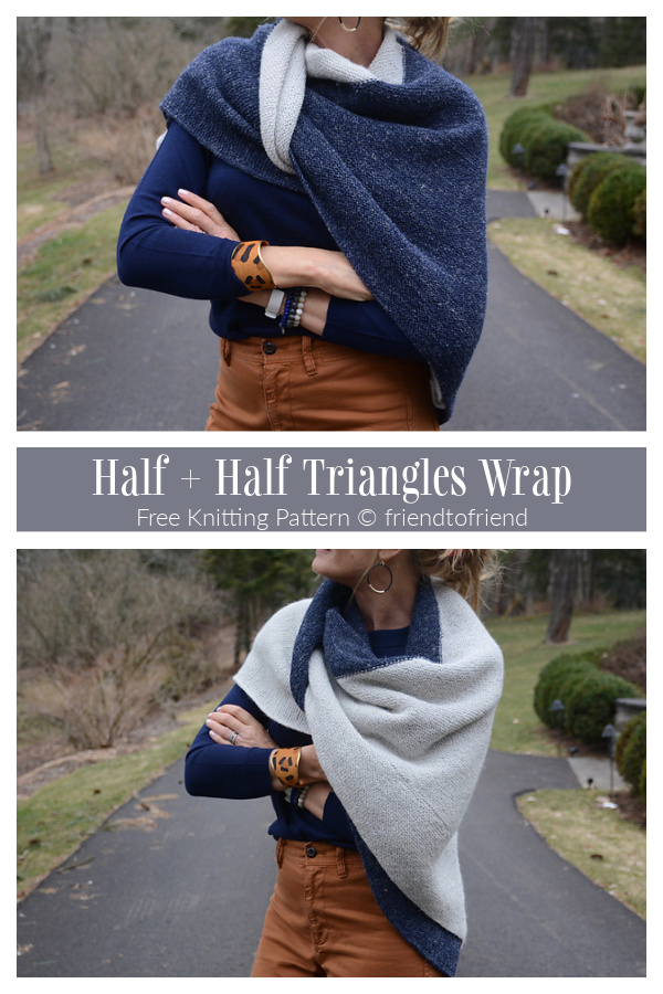 Knit Half + Half Triangles Wrap Shawl Free Knitting Pattern
