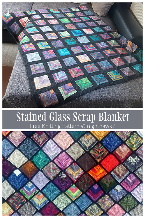 Mitered Stained Glass Scrap Blanket Free Knitting Pattern