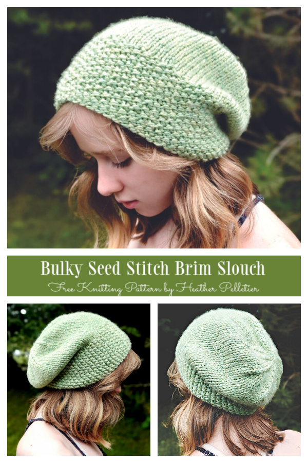 Knit Bulky Seed Stitch Brim Slouch Free Knitting Pattern