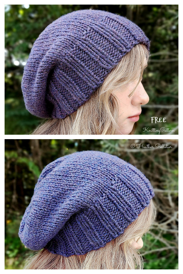 Simple Slouch Beanie Hat Free Knitting Pattern