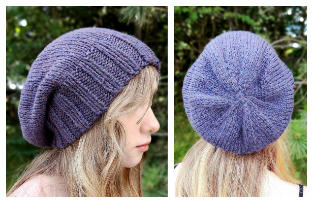 Simple Slouch Beanie Hat Free Knitting Pattern