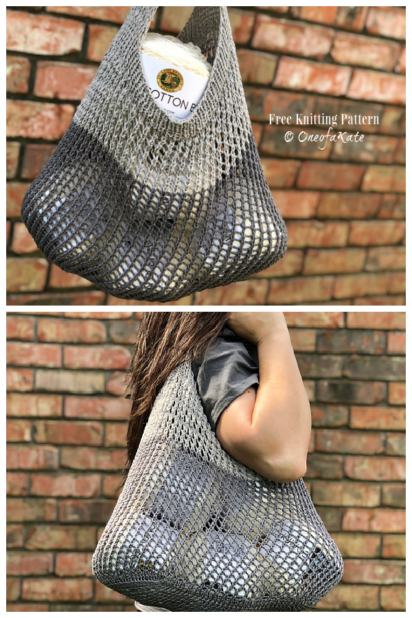free knitted slouch bag,  is from the pattern Fabric Lover's Slouch Bag  by Seams and Dreams