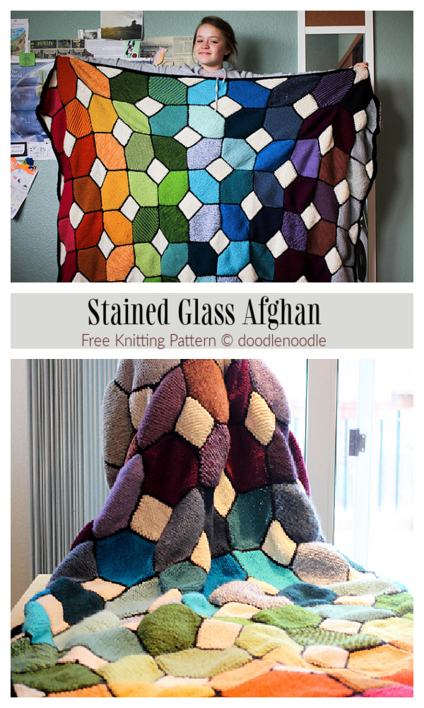 Knit Stained Glass Afghan Blanket Free Knitting Pattern