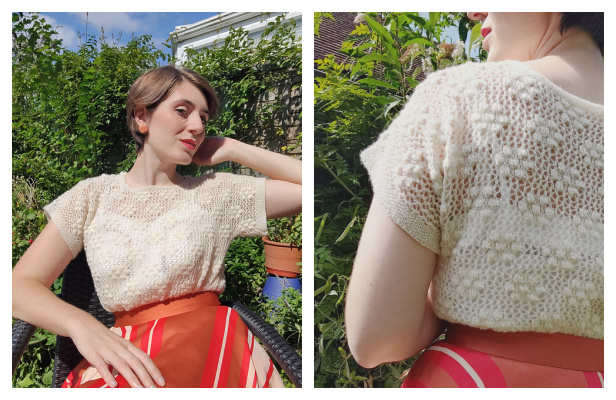 Bobble Flower Buddleia Blouse Free Knitting Pattern