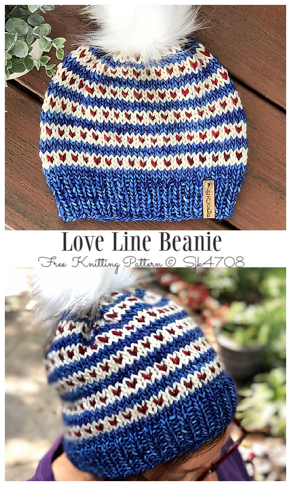 Love Line Beanie Hat Free Knitting Pattern