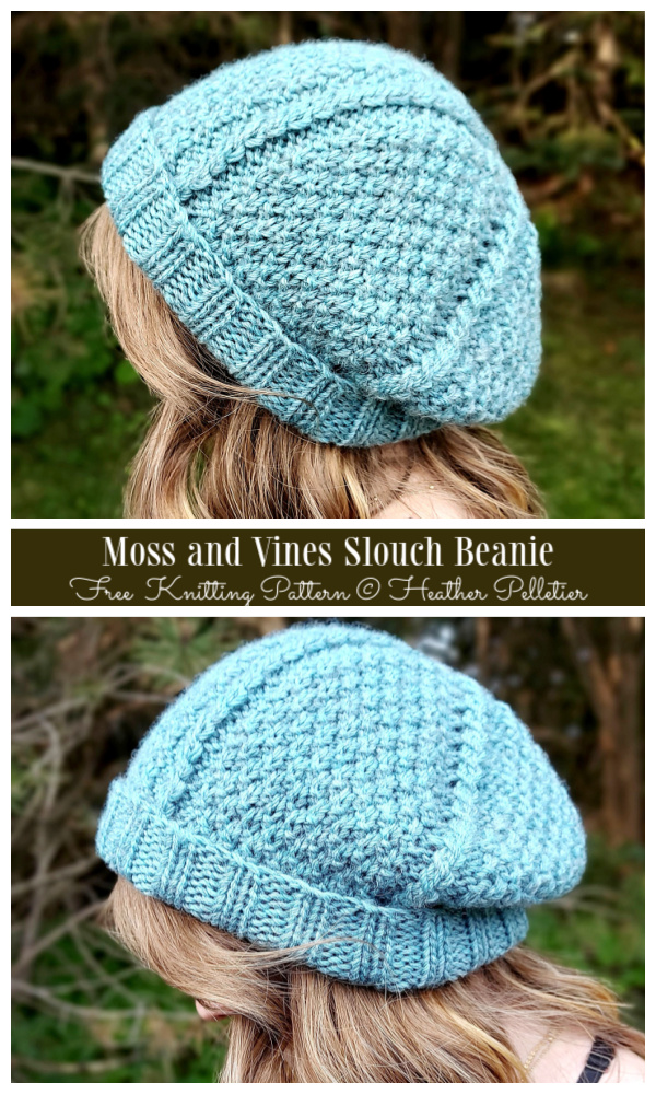 Moss and Vines Slouch Beanie Hat Free Knitting Pattern