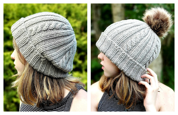 Simple Ribs and Cables Beanie Hat Free Knitting Pattern